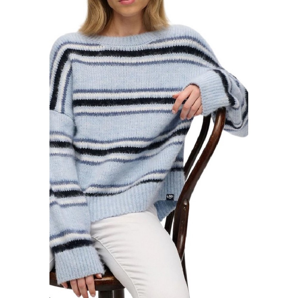 SUPERDRY SLOUCHY BRUSHED STRIPE KNIT ΜΠΛΟΥΖΑ ΠΛΕΚΤΗ ΓΥΝΑΙΚΕΙΑ CIEL