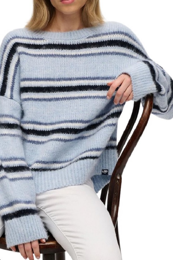 SUPERDRY SLOUCHY BRUSHED STRIPE KNIT ΜΠΛΟΥΖΑ ΠΛΕΚΤΗ ΓΥΝΑΙΚΕΙΑ CIEL
