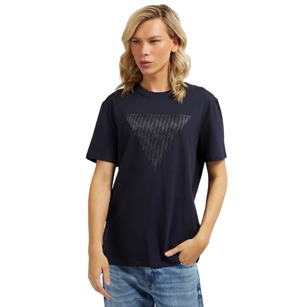 GUESS SHINY GEL TRIANGLE T-SHIRT ΜΠΛΟΥΖΑ ΑΝΔΡΙΚΗ NAVY