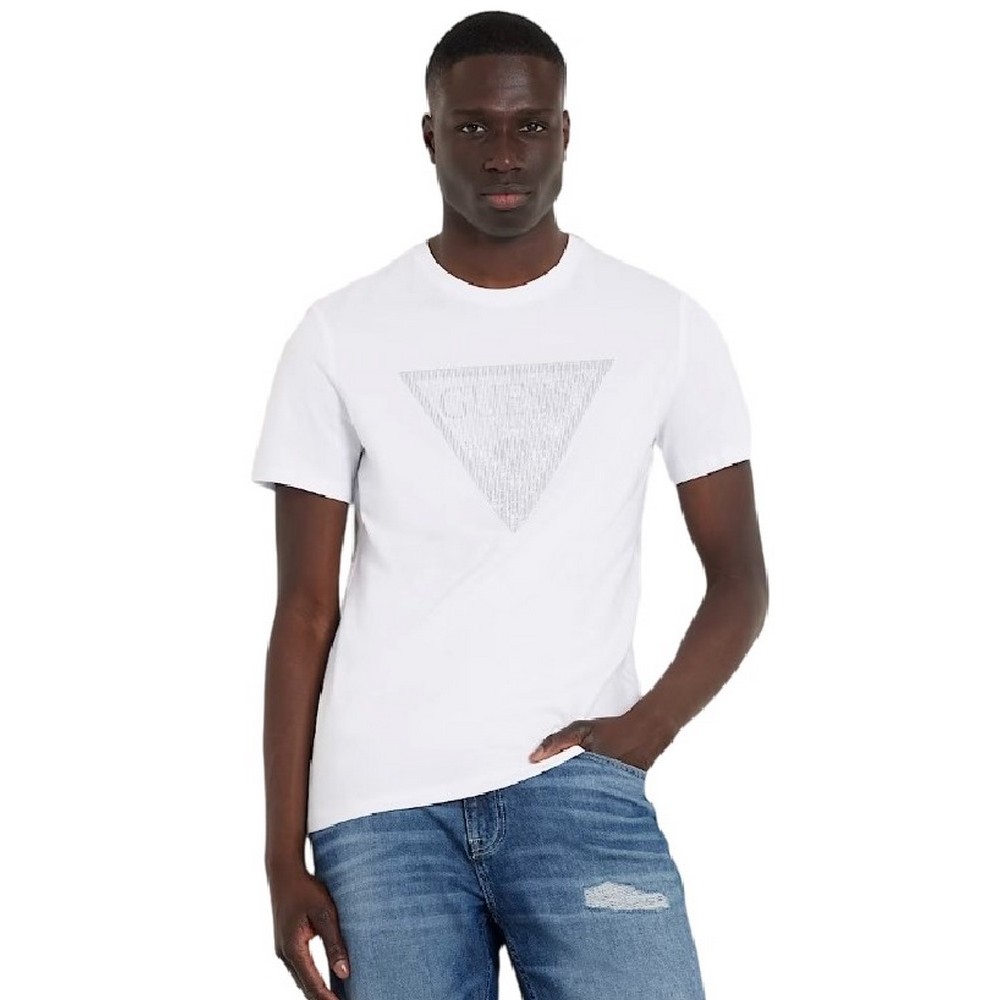 GUESS SHINY GEL TRIANGLE T-SHIRT ΜΠΛΟΥΖΑ ΑΝΔΡΙΚΗ WHITE