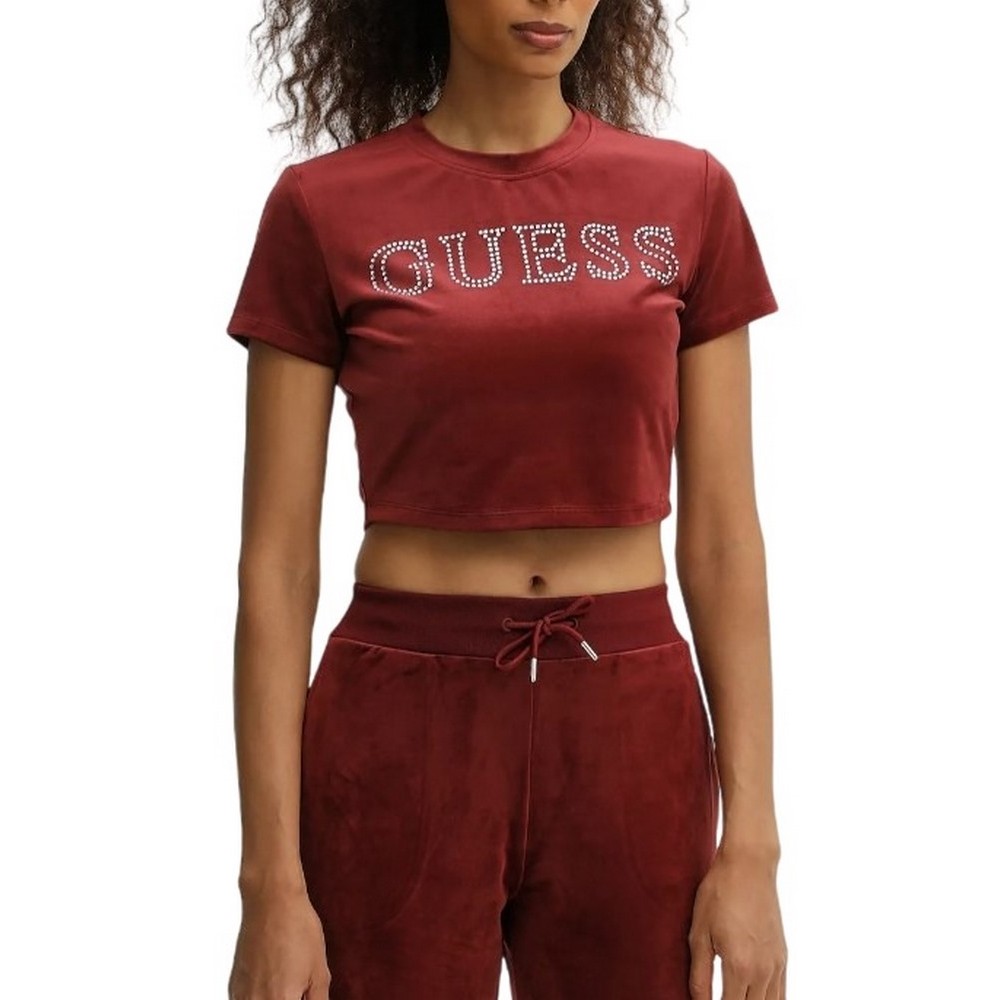 GUESS COUTURE CROP T-SHIRT ΜΠΛΟΥΖΑ ΓΥΝΑΙΚΕΙΑ BURGUNDY