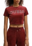 GUESS COUTURE CROP T-SHIRT ΜΠΛΟΥΖΑ ΓΥΝΑΙΚΕΙΑ BURGUNDY