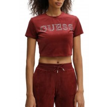 GUESS COUTURE CROP T-SHIRT ΜΠΛΟΥΖΑ ΓΥΝΑΙΚΕΙΑ BURGUNDY
