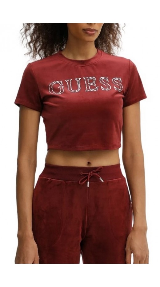 GUESS COUTURE CROP T-SHIRT ΜΠΛΟΥΖΑ ΓΥΝΑΙΚΕΙΑ BURGUNDY