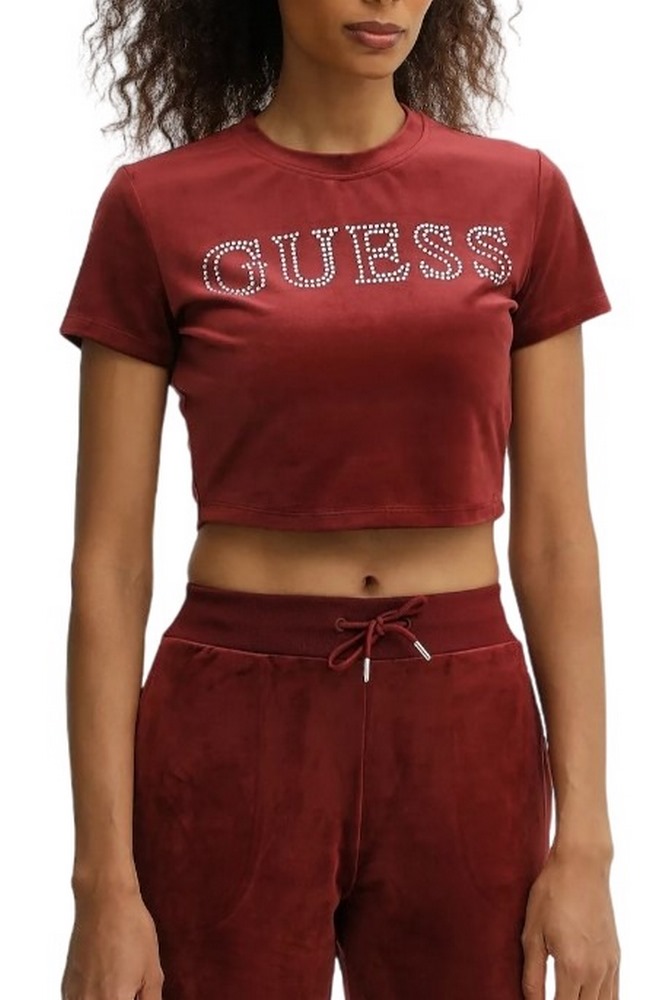 GUESS COUTURE CROP T-SHIRT ΜΠΛΟΥΖΑ ΓΥΝΑΙΚΕΙΑ BURGUNDY