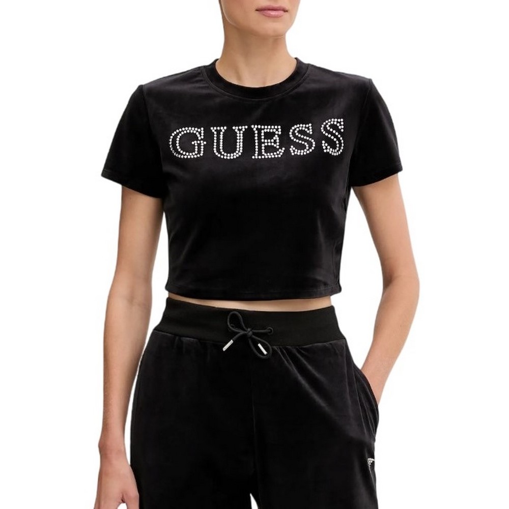 GUESS COUTURE CROP T-SHIRT ΜΠΛΟΥΖΑ ΓΥΝΑΙΚΕΙΑ BLACK