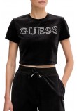 GUESS COUTURE CROP T-SHIRT ΜΠΛΟΥΖΑ ΓΥΝΑΙΚΕΙΑ BLACK