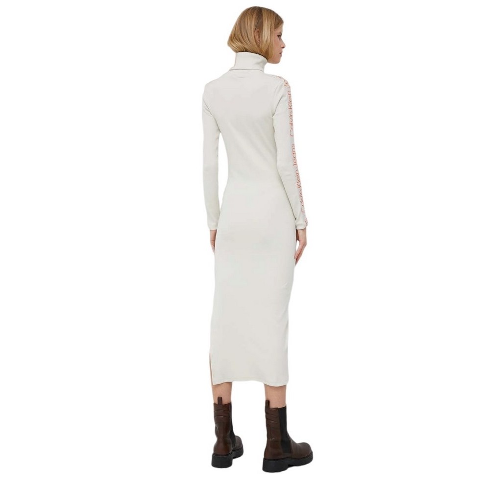Calvin Klein logo roll neck midi dress in white