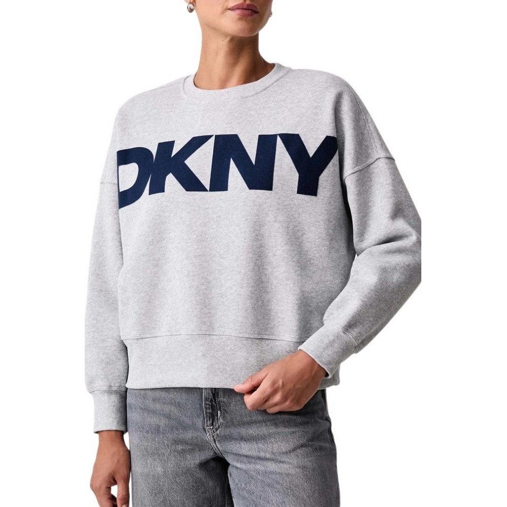 DKNY FLOCKED VARSITY LOGO SWEATSHIRT ΜΠΛΟΥΖΑ ΦΟΥΤΕΡ ΓΥΝΑΙΚΕΙΑ GREY