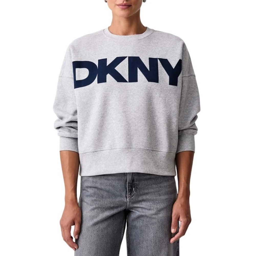 DKNY FLOCKED VARSITY LOGO SWEATSHIRT ΜΠΛΟΥΖΑ ΦΟΥΤΕΡ ΓΥΝΑΙΚΕΙΑ GREY