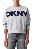 DKNY FLOCKED VARSITY LOGO SWEATSHIRT ΜΠΛΟΥΖΑ ΦΟΥΤΕΡ ΓΥΝΑΙΚΕΙΑ GREY