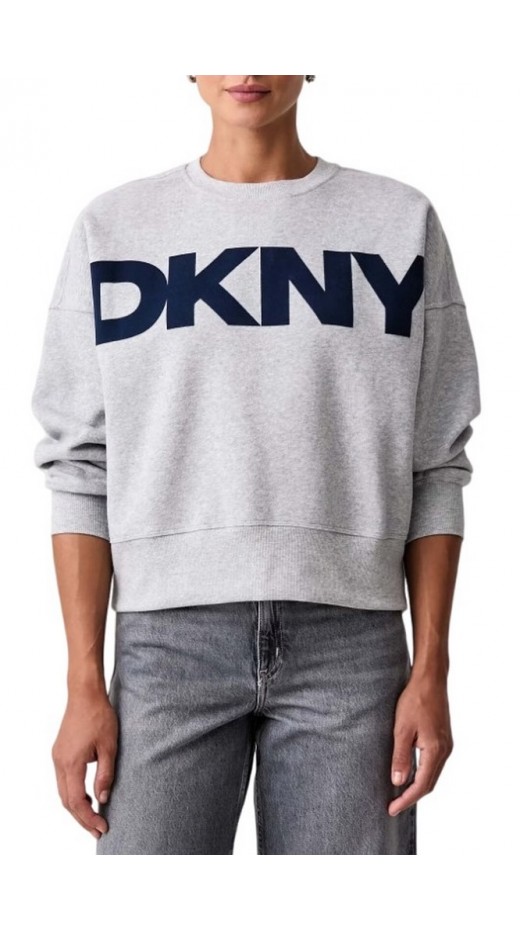 DKNY FLOCKED VARSITY LOGO SWEATSHIRT ΜΠΛΟΥΖΑ ΦΟΥΤΕΡ ΓΥΝΑΙΚΕΙΑ GREY