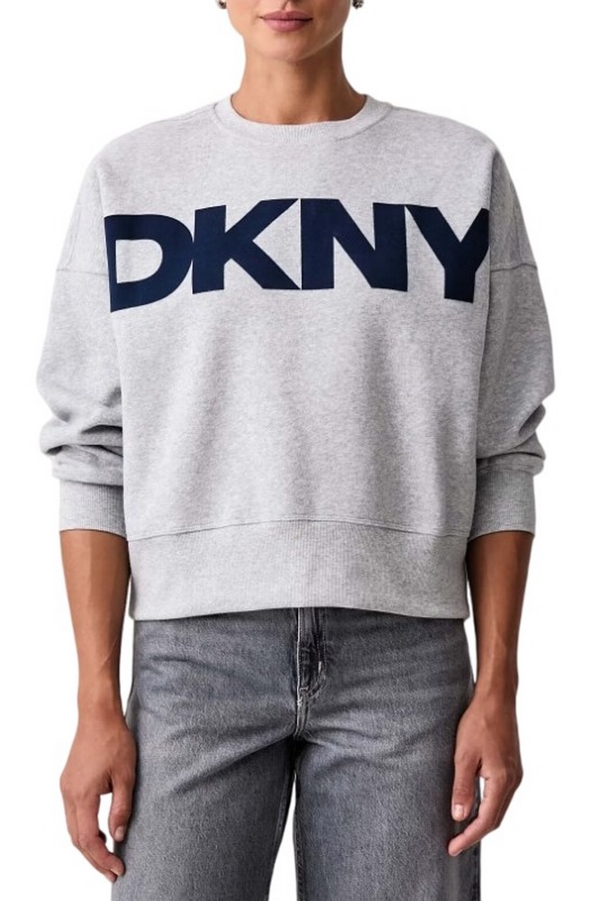 DKNY FLOCKED VARSITY LOGO SWEATSHIRT ΜΠΛΟΥΖΑ ΦΟΥΤΕΡ ΓΥΝΑΙΚΕΙΑ GREY