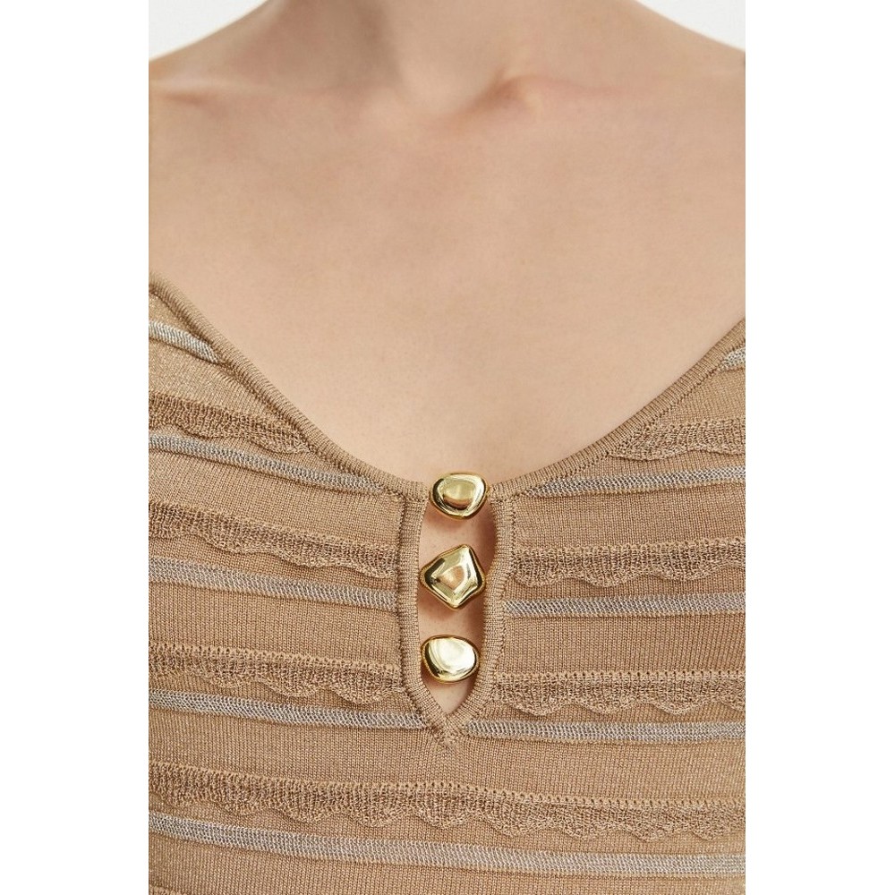 GUESS VN SCALLOP STRIPE EMERI LUR ΤΟΠ ΜΠΛΟΥΖΑ ΓΥΝΑΙΚΕΙΑ GOLD
