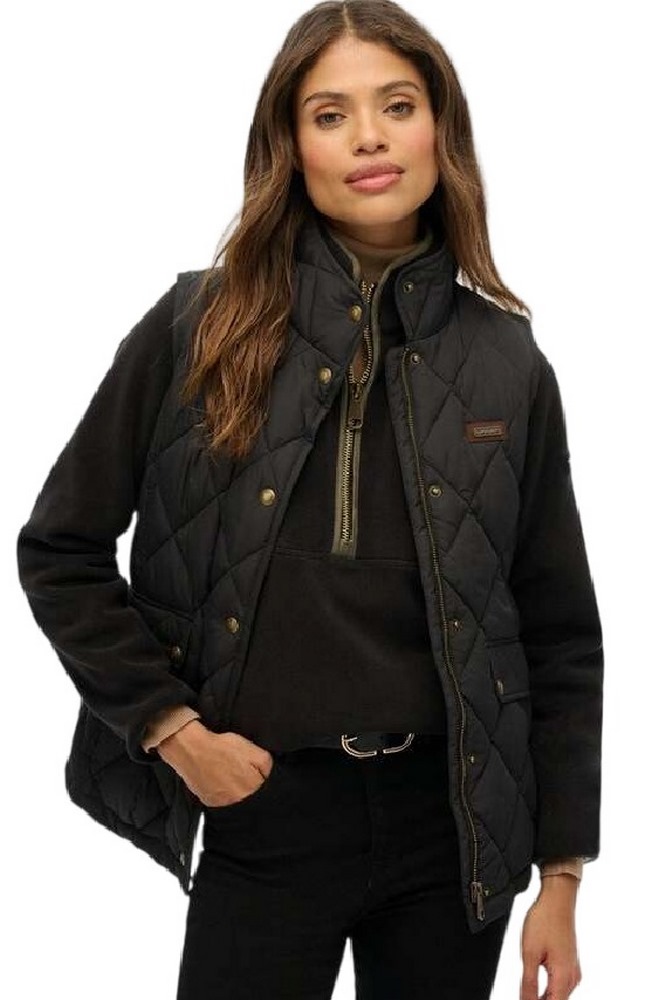 SUPERDRY D3 OVIN CORD TRIMMED LINER GILET ΜΠΟΥΦΑΝ ΓΥΝΑΙΚΕΙΟ BLACK