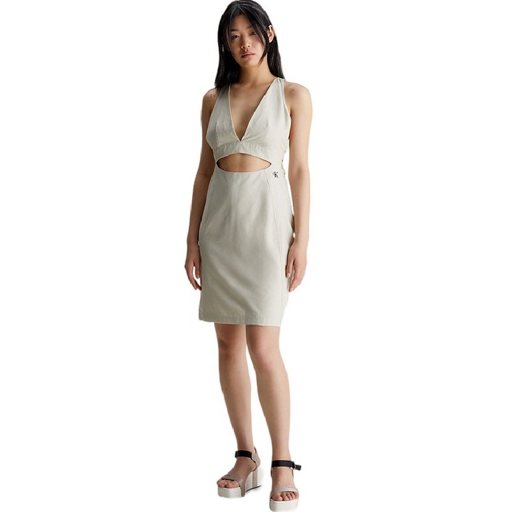 CALVIN KLEIN JEANS OPEN BACK STRAP UTILITY DRESS ΦΟΡΕΜΑ ΓΥΝΑΙΚΕΙΟ BEIGE