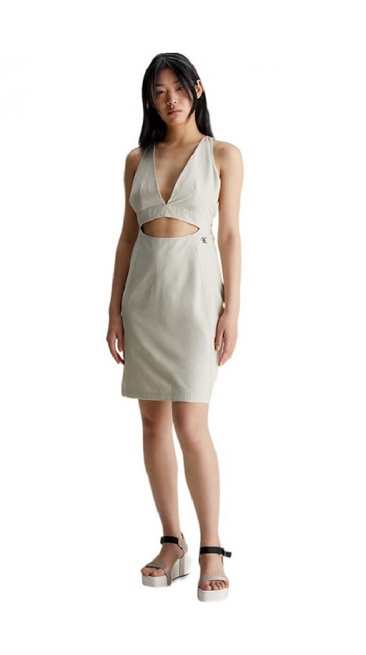 CALVIN KLEIN JEANS OPEN BACK STRAP UTILITY DRESS ΦΟΡΕΜΑ ΓΥΝΑΙΚΕΙΟ BEIGE