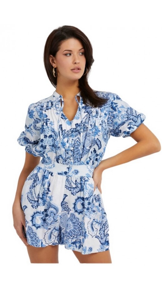 GUESS ZAREN LINEN ROMPER ΟΛΟΣΩΜΗ ΦΟΡΜΑ ΓΥΝΑΙΚΕΙΑ FLORAL