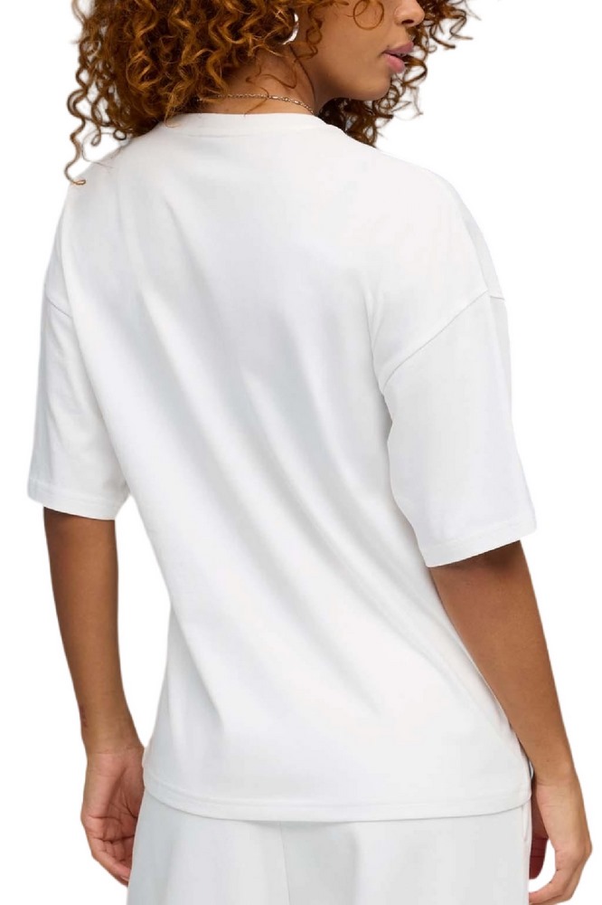 PUMA ESS GRAPHICS LEO LUXE BEDAZZLED OVERSIZED SLIM T-SHIRT ΜΠΛΟΥΖΑ ΓΥΝΑΙΚΕΙΑ WHITE