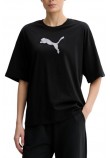 PUMA ESS GRAPHICS LEO LUXE BEDAZZLED OVERSIZED SLIM T-SHIRT ΜΠΛΟΥΖΑ ΓΥΝΑΙΚΕΙΑ BLACK