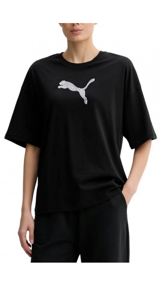 PUMA ESS GRAPHICS LEO LUXE BEDAZZLED OVERSIZED SLIM T-SHIRT ΜΠΛΟΥΖΑ ΓΥΝΑΙΚΕΙΑ BLACK