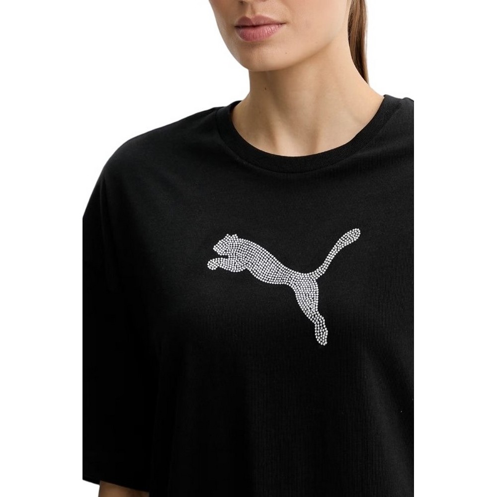 PUMA ESS GRAPHICS LEO LUXE BEDAZZLED OVERSIZED SLIM T-SHIRT ΜΠΛΟΥΖΑ ΓΥΝΑΙΚΕΙΑ BLACK