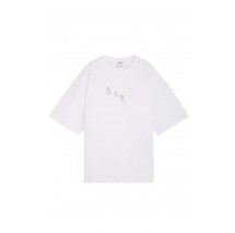 PUMA ESS GRAPHICS LEO LUXE BEDAZZLED OVERSIZED SLIM T-SHIRT ΜΠΛΟΥΖΑ ΓΥΝΑΙΚΕΙΑ WHITE