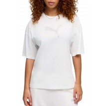 PUMA ESS GRAPHICS LEO LUXE BEDAZZLED OVERSIZED SLIM T-SHIRT ΜΠΛΟΥΖΑ ΓΥΝΑΙΚΕΙΑ WHITE