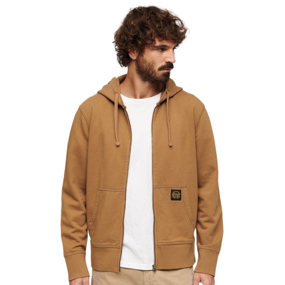 SUPERDRY CONTRAST STITCH ZIP HOOD ΖΑΚΕΤΑ ΦΟΥΤΕΡ ΑΝΔΡΙΚΗ BROWN