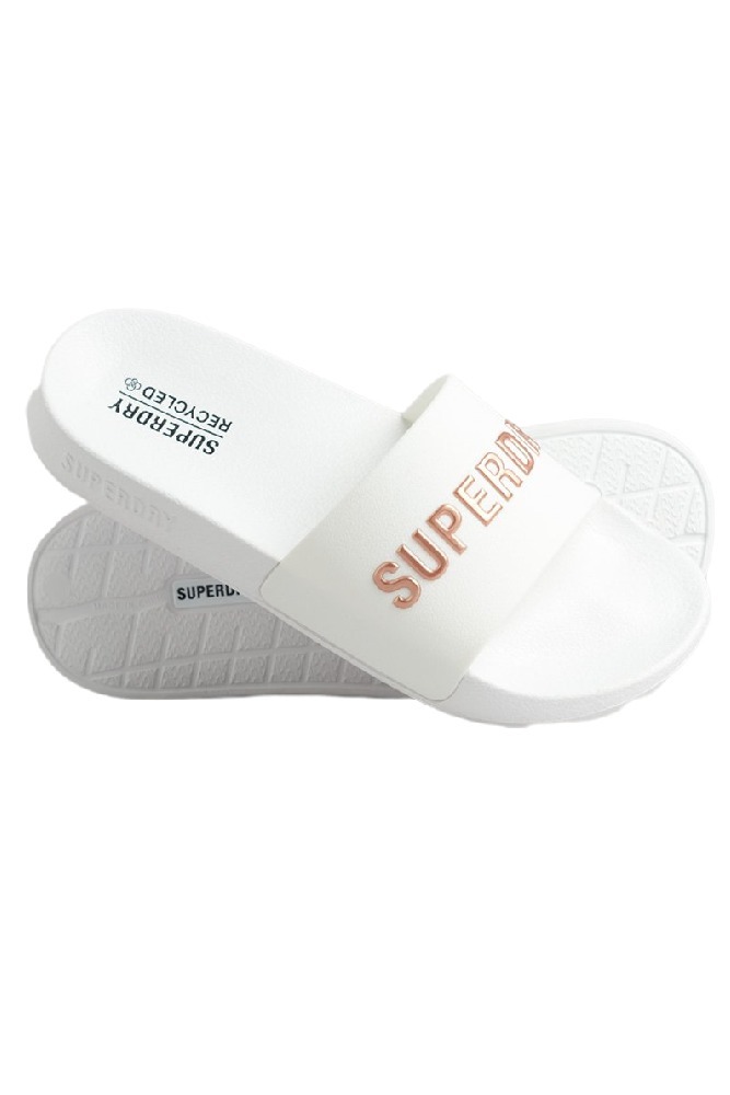 SUPERDRY CODE LOGO VEGAN POOL SLIDE ΠΟΝΤΟΦΛΑ ΓΥΝΑΙΚΕΙΑ WHITE/GOLD