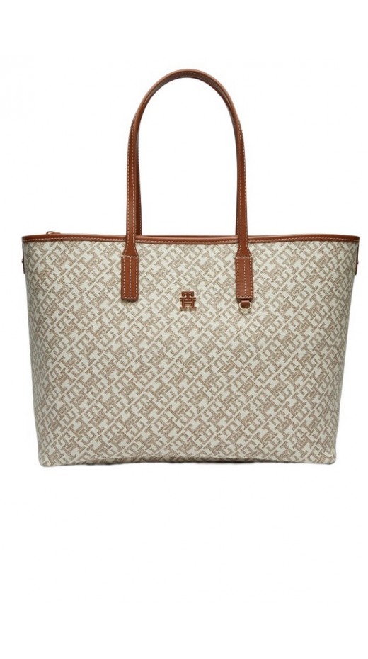 TOMMY HILFIGER  MONOPLAY LEATHER TOTE ΤΣΑΝΤΑ ΓΥΝΑΙΚΕΙΑ BROWN