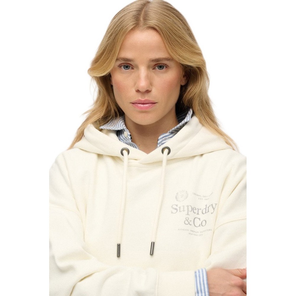 SUPERDRY LUXE CASUAL RELAXED HOOD ΜΠΛΟΥΖΑ ΦΟΥΤΕΡ ΓΥΝΑΙΚΕΙΑ CREAMY WHITE