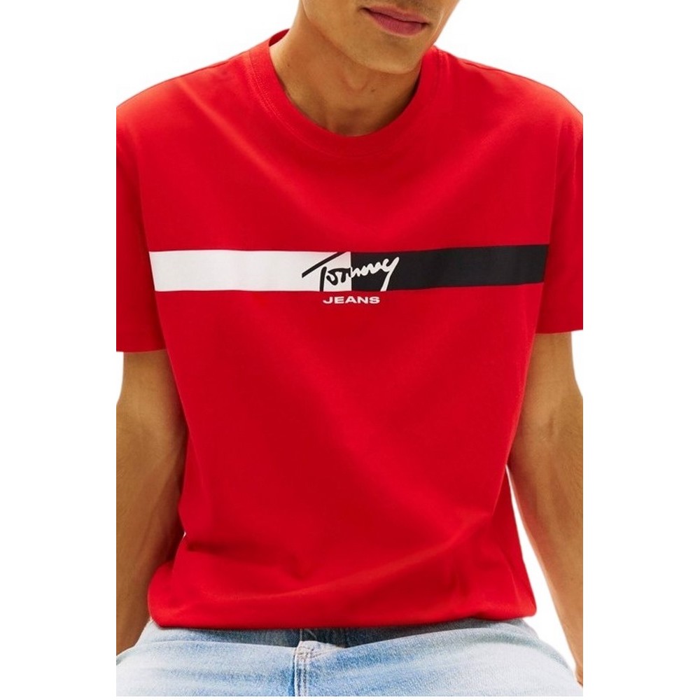 TOMMY JEANS REG SIGNATURE STRIPE T-SHIRT ΜΠΛΟΥΖΑ ΑΝΔΡΙΚΗ RED