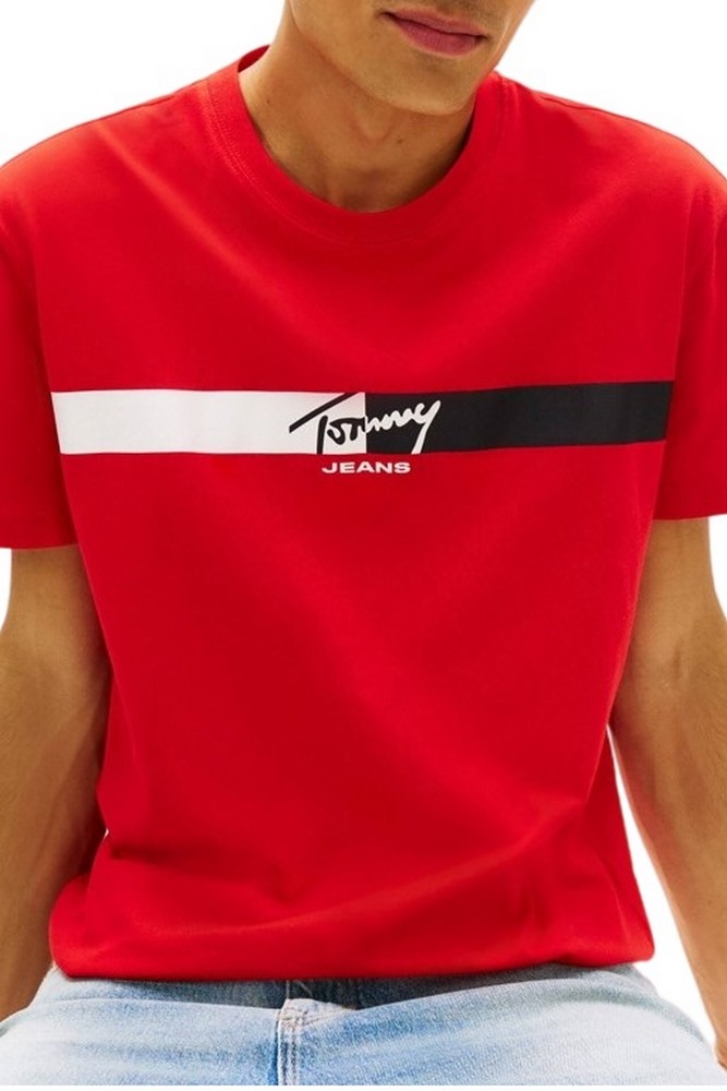 TOMMY JEANS REG SIGNATURE STRIPE T-SHIRT ΜΠΛΟΥΖΑ ΑΝΔΡΙΚΗ RED