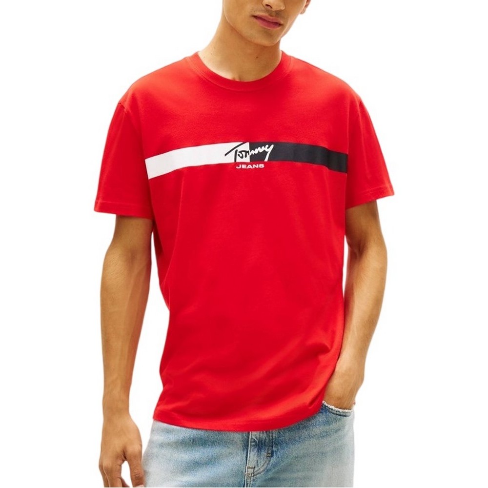 TOMMY JEANS REG SIGNATURE STRIPE T-SHIRT ΜΠΛΟΥΖΑ ΑΝΔΡΙΚΗ RED