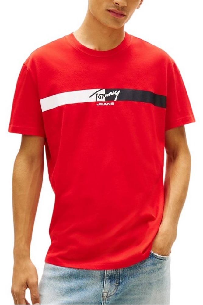 TOMMY JEANS REG SIGNATURE STRIPE T-SHIRT ΜΠΛΟΥΖΑ ΑΝΔΡΙΚΗ RED