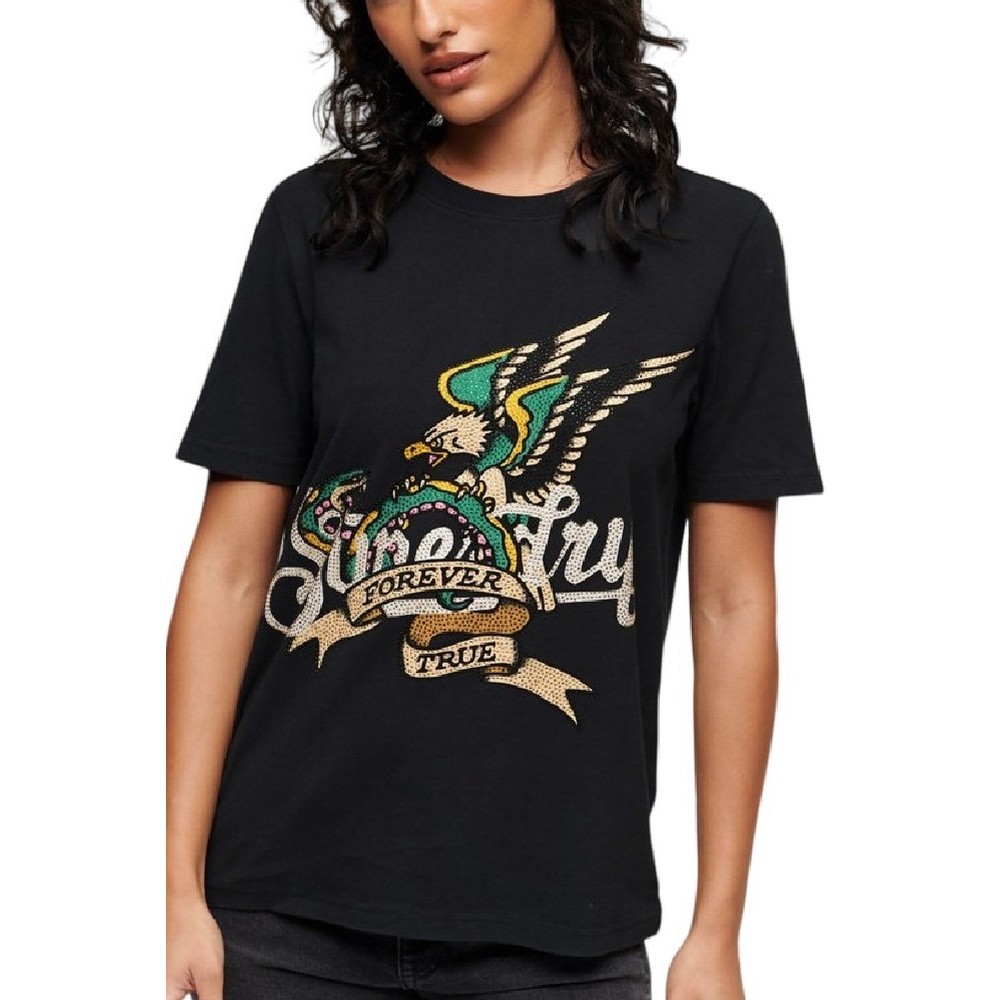 SUPERDRY D2 OVIN TATTOO SCRIPT GRAPHIC T-SHIRT ΜΠΛΟΥΖΑ ΓΥΝΑΙΚΕΙΑ BLACK
