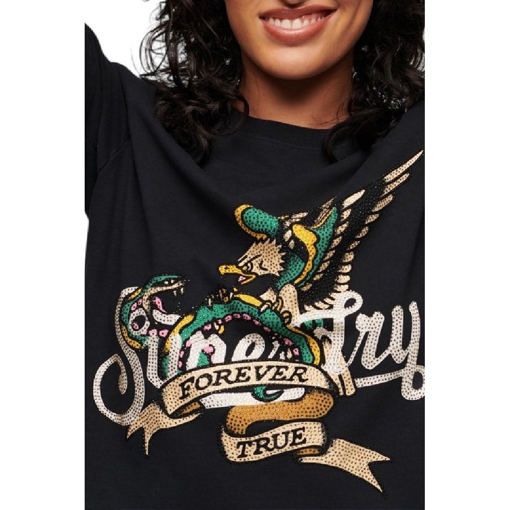 SUPERDRY D2 OVIN TATTOO SCRIPT GRAPHIC T-SHIRT ΜΠΛΟΥΖΑ ΓΥΝΑΙΚΕΙΑ BLACK