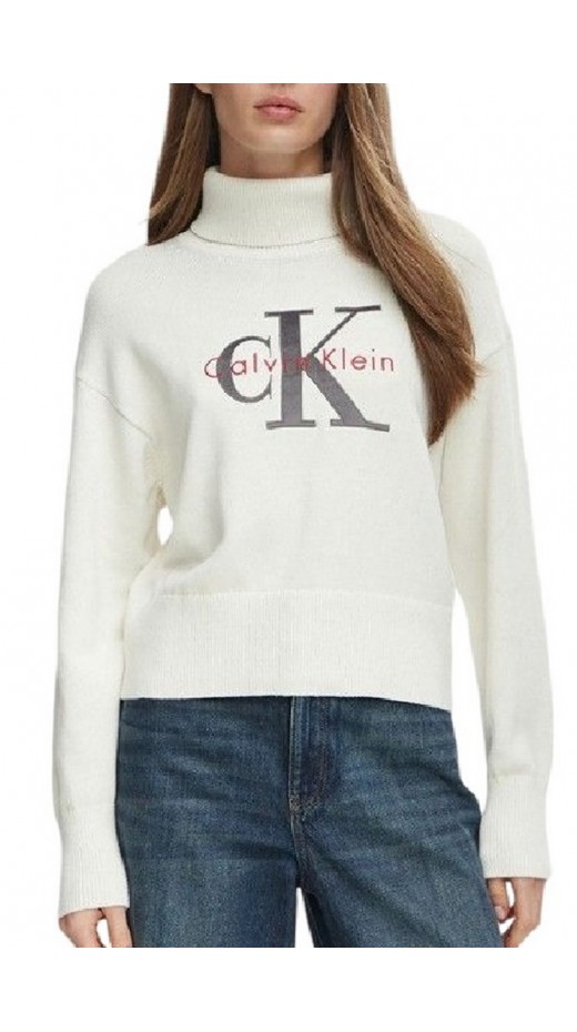 CALVIN KLEIN JEANS LOGO TNECK PULLOVER ΜΠΛΟΥΖΑ ΠΛΕΚΤΗ ΓΥΝΑΙΚΕΙΑ OFF WHITE