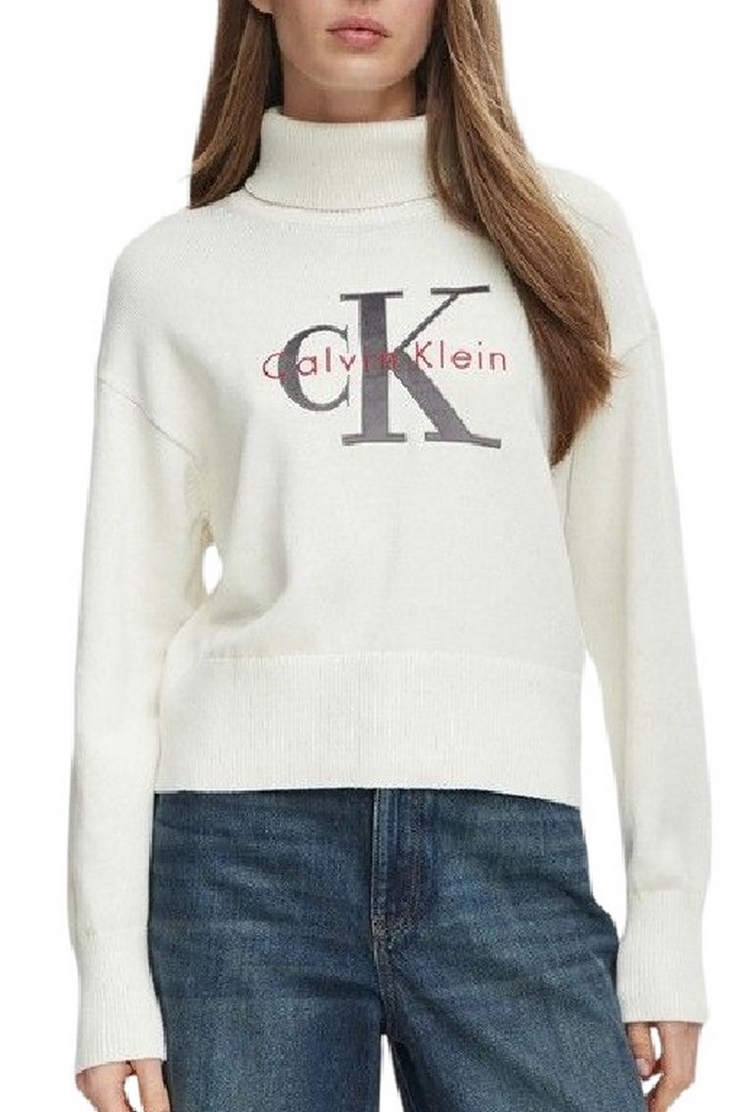 CALVIN KLEIN JEANS LOGO TNECK PULLOVER ΜΠΛΟΥΖΑ ΠΛΕΚΤΗ ΓΥΝΑΙΚΕΙΑ OFF WHITE