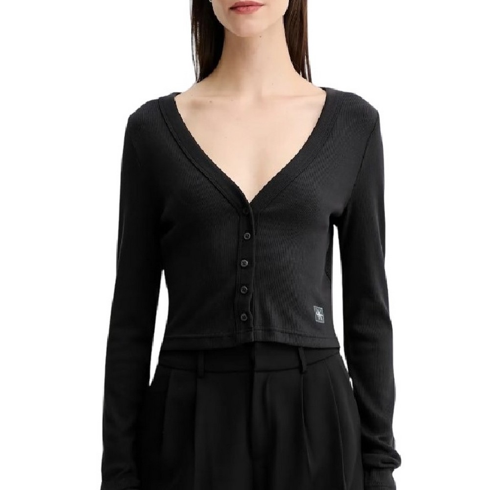 CAKVIN KLEIN JEANS LS WVN LBL 2X2 CTT ΜΠΛΟΥΖΑ ΓΥΝΑΙΚΕΙΑ BLACK