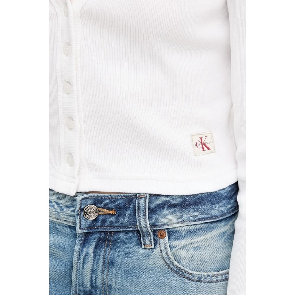 CAKVIN KLEIN JEANS LS WVN LBL 2X2 CTT ΜΠΛΟΥΖΑ ΓΥΝΑΙΚΕΙΑ WHITE