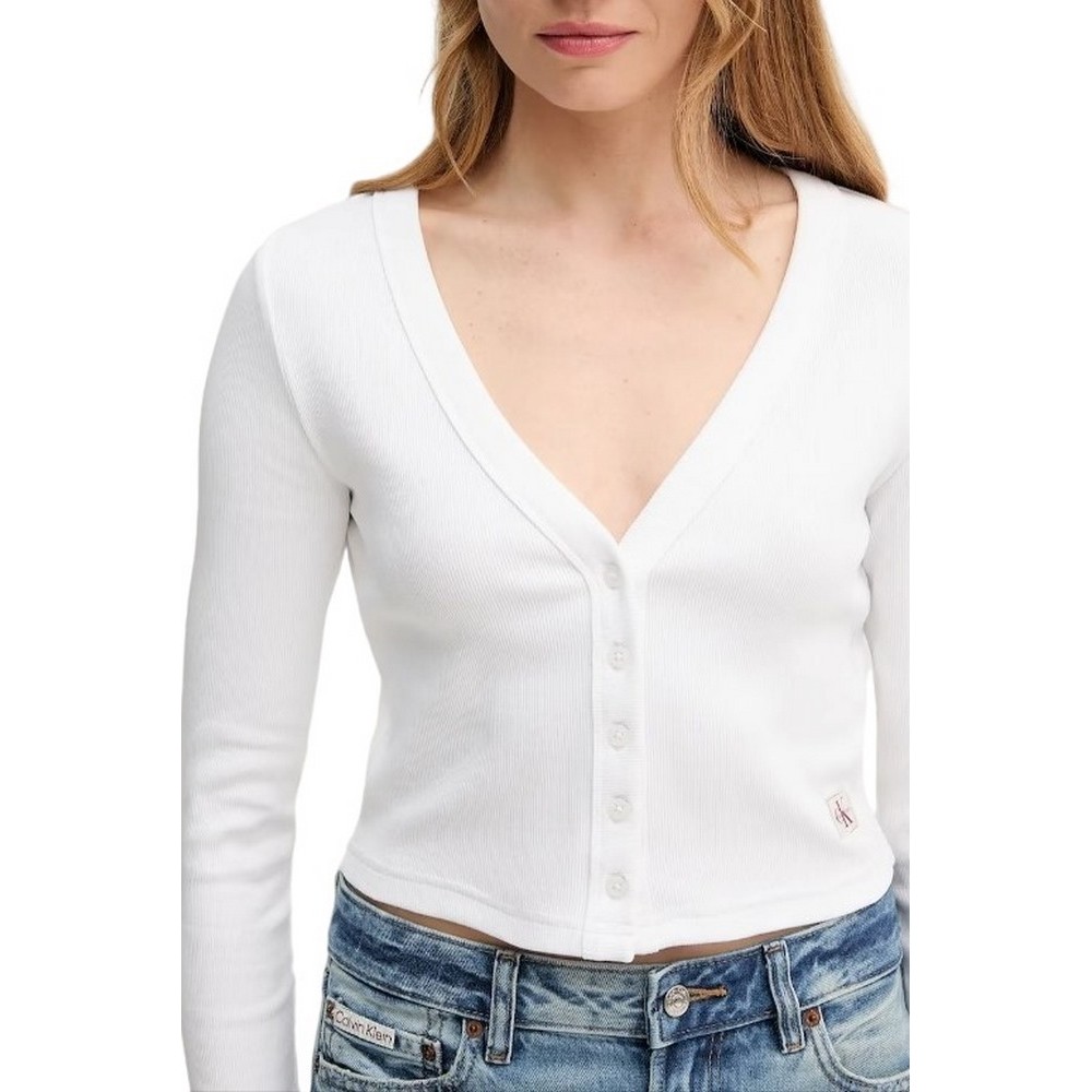 CAKVIN KLEIN JEANS LS WVN LBL 2X2 CTT ΜΠΛΟΥΖΑ ΓΥΝΑΙΚΕΙΑ WHITE