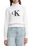 CALVIN KLEIN JEANS CHENILLE MONOLOGO SWEATER ΜΠΛΟΥΖΑ ΠΛΕΚΤΗ ΓΥΝΑΙΚΕΙΑ WHITE