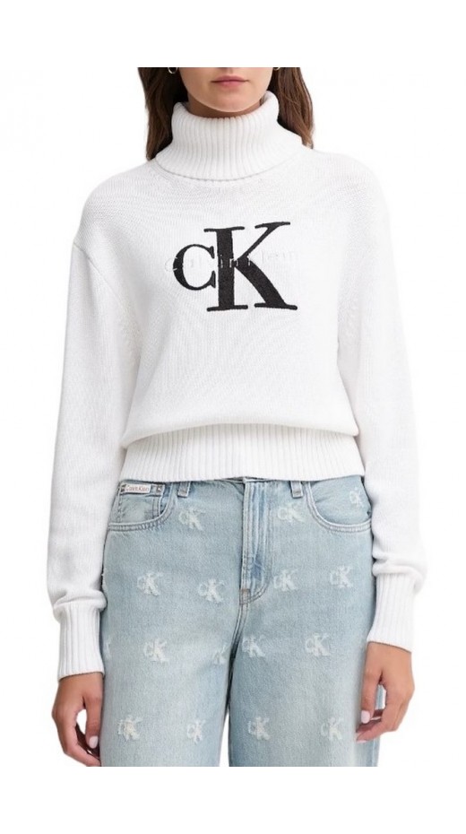 CALVIN KLEIN JEANS CHENILLE MONOLOGO SWEATER ΜΠΛΟΥΖΑ ΠΛΕΚΤΗ ΓΥΝΑΙΚΕΙΑ WHITE