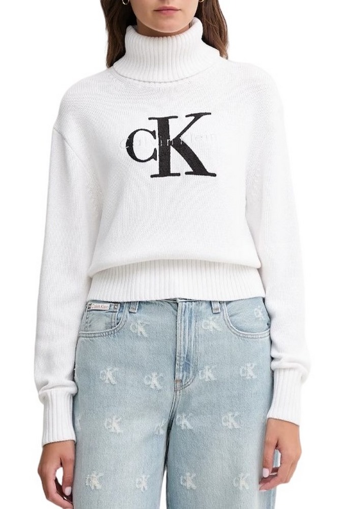 CALVIN KLEIN JEANS CHENILLE MONOLOGO SWEATER ΜΠΛΟΥΖΑ ΠΛΕΚΤΗ ΓΥΝΑΙΚΕΙΑ WHITE