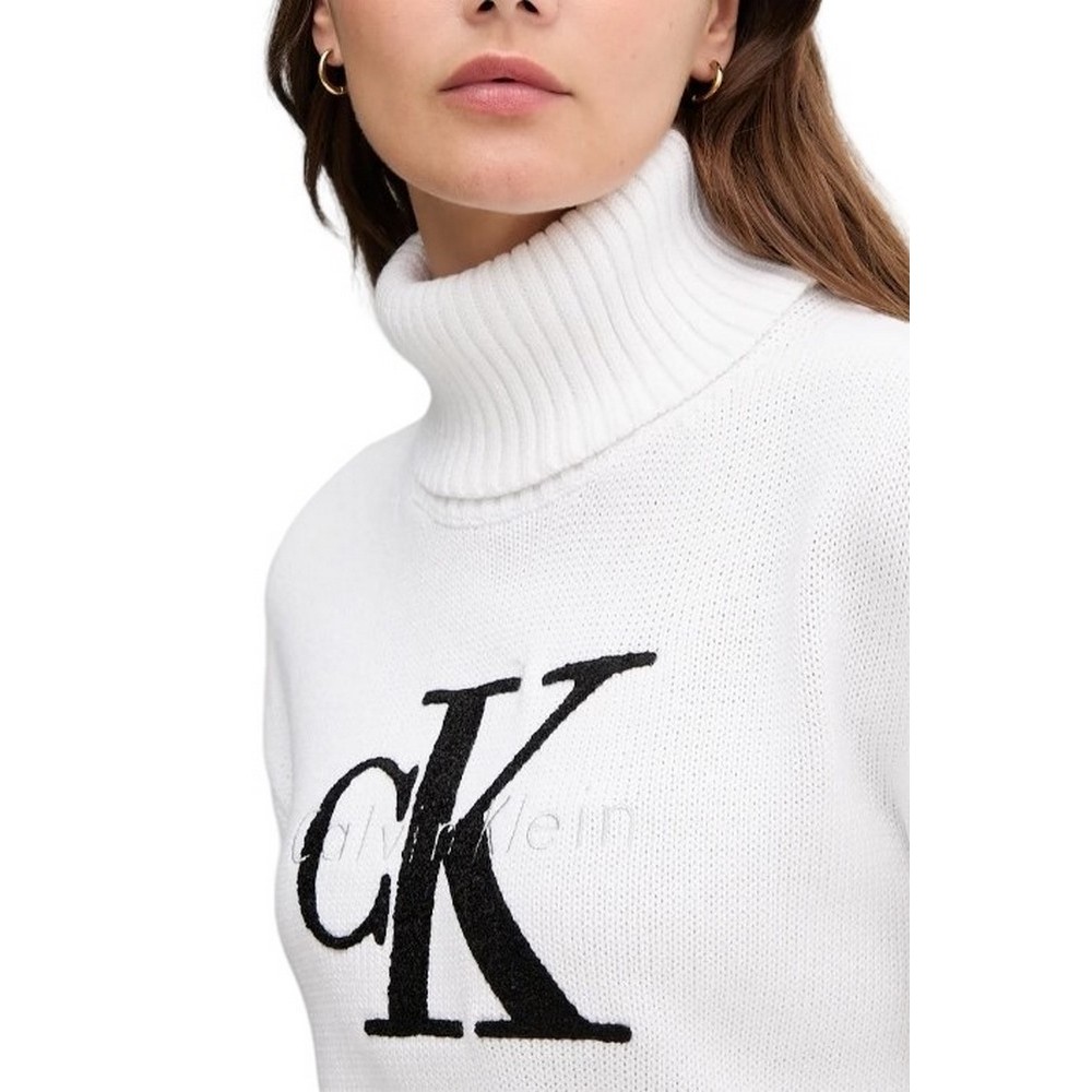 CALVIN KLEIN JEANS CHENILLE MONOLOGO SWEATER ΜΠΛΟΥΖΑ ΠΛΕΚΤΗ ΓΥΝΑΙΚΕΙΑ WHITE