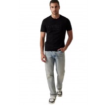 GUESS SS CN SPRAYED FLOCK LOGO TEE T-SHIRT ΜΠΛΟΥΖΑ ΑΝΔΡΙΚΗ BLACK