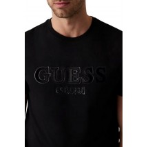 GUESS SS CN SPRAYED FLOCK LOGO TEE T-SHIRT ΜΠΛΟΥΖΑ ΑΝΔΡΙΚΗ BLACK