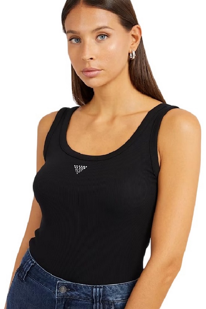 GUESS TRIANGLE BLING RIB TANK ΤΟΠ ΓΥΝΑΙΚΕΙΟ BLACK